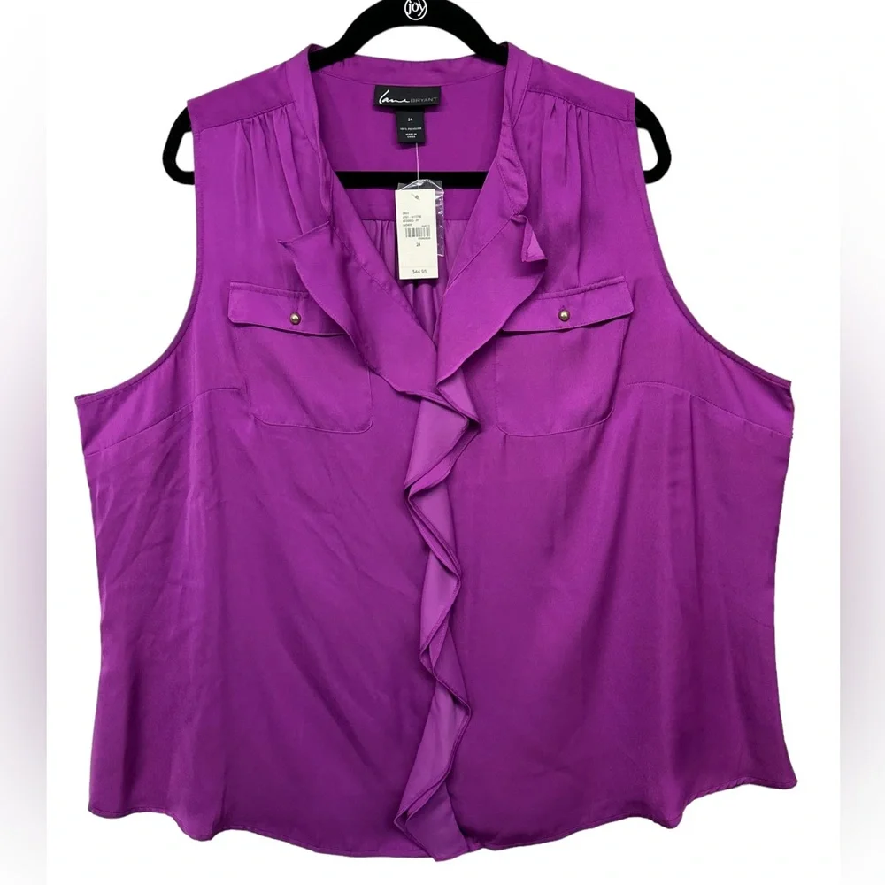 LANE BRYANT Top plus Sz 24 Button Down Sleeveless Lightweight colorful - Picture 1 of 10
